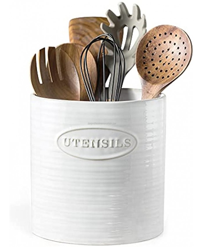Porcelain Utensil Holder Basic Ceramic Kitchen Utensil Crock Vintage Style Oval