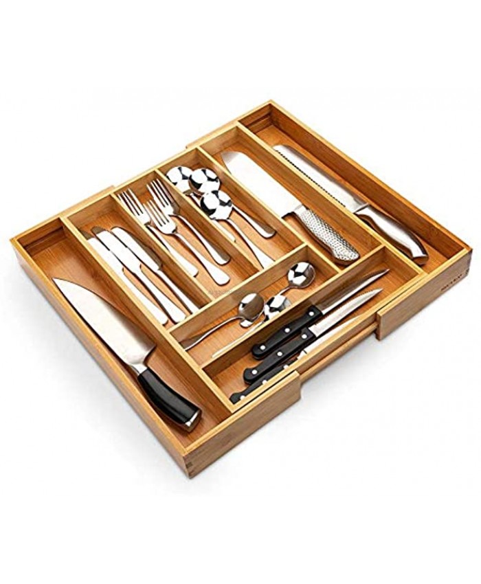Secura Bamboo Expandable Drawer Organizer Silverware Utensil Holder and Cutlery Tray for Kitchen Office Bathroom and Home 8 Expandable Compartments