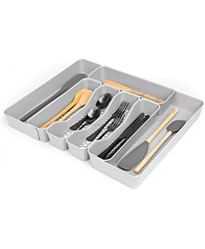 Spectrum Diversified Hexa 5-Divider Silverware Buildup-Resistant Drawer Organizer & Utensil Holder with Locking Expandable Wings Easy-to-Clean Modern Kitchen Storage & Cutlery Tray Stone Gray