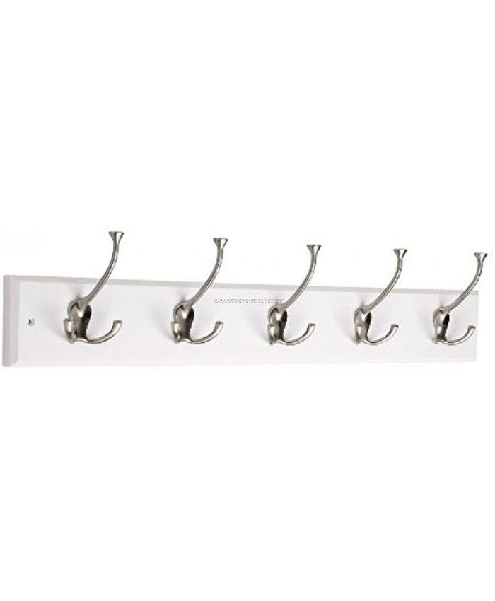 129848 Coat Rack 27-Inch Wall Mounted Coat Rack with 5 Decorative Hooks Satin Nickel and White