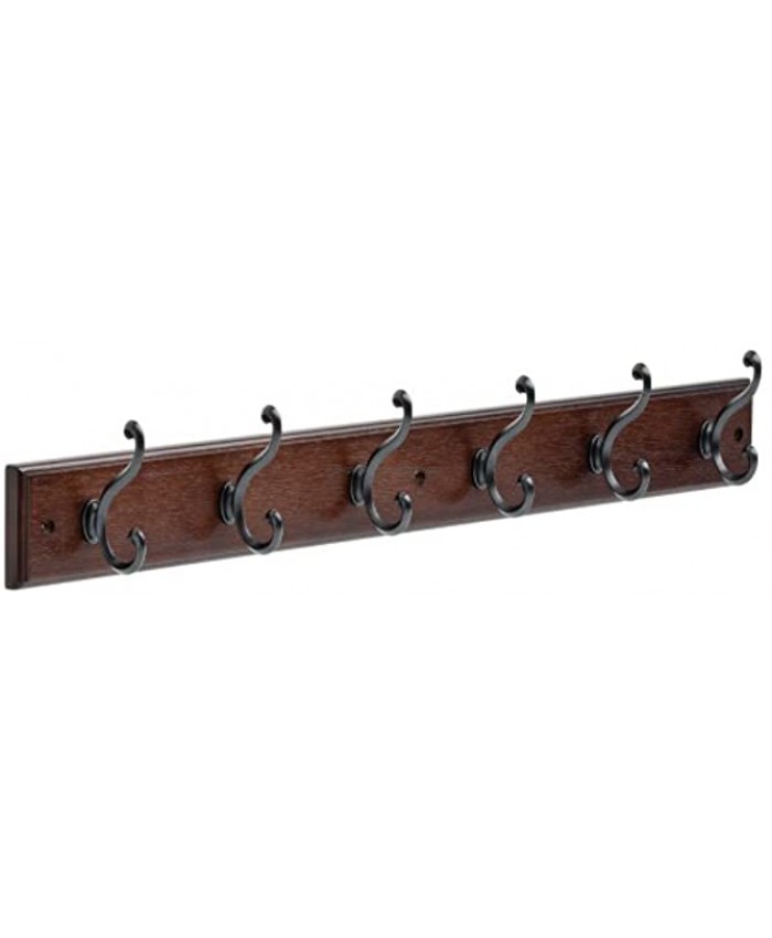 165541 Coat Rack 27-Inch Wall Mounted Coat Rack with 6 Decorative Hooks Soft Iron and Cocoa