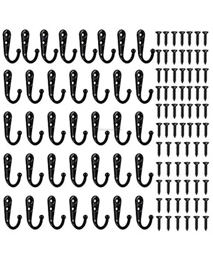 36 Pieces Wall Mounted Hook Single Coat Hanger and 72 Pieces Screws Black