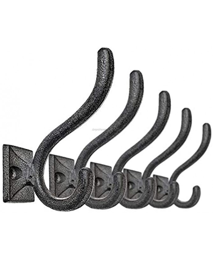 5 Pack of Decorative Heavy Duty Rustic Cast Iron Wall Mounted Coat Hooks Set of 5 Vintage Inspired  Modern Farmhouse ,Entryway Hooks Coats Bags Hats Towels Antique Black by Ambipolar  T4-15