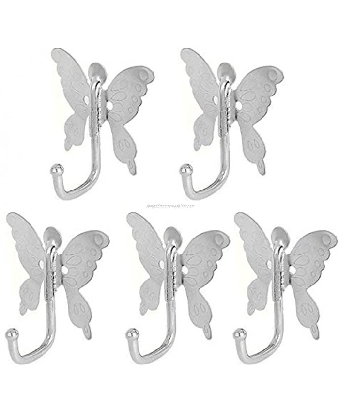 Butterfly Wall Hooks Clothes Rack Coat Towel Hangers Mounted onto The Wall Set of 5 -Metal Silver