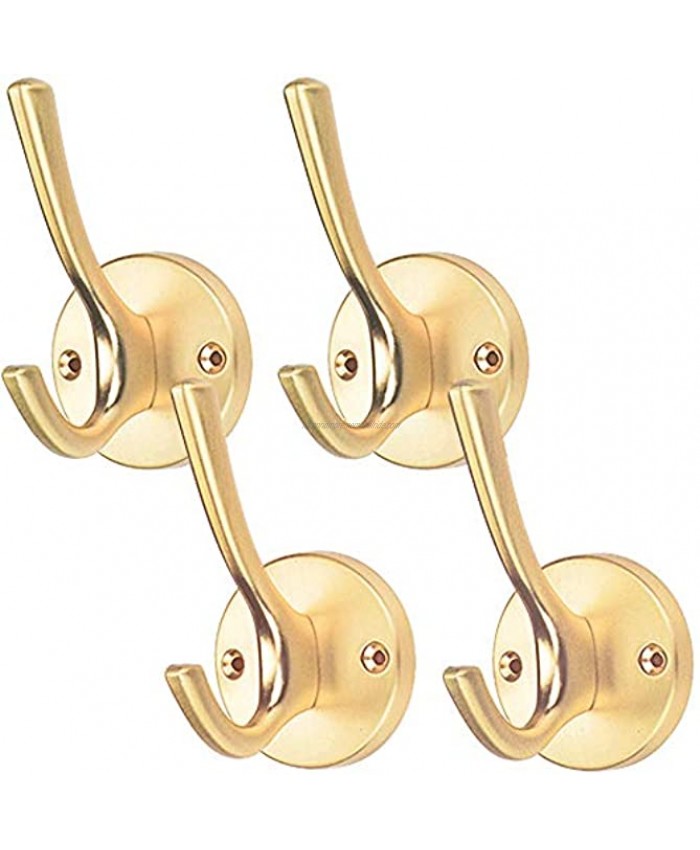 Gold Coat Hooks for Wall Decorative ZUONAI 4 Pack Heavy Duty Metal Hooks for Hanging Coats and Hat Hooks Wall Mounted Towel Hooks for Bathrooms Clothing Hooks for Bedroom Key Hanger Double Hooks