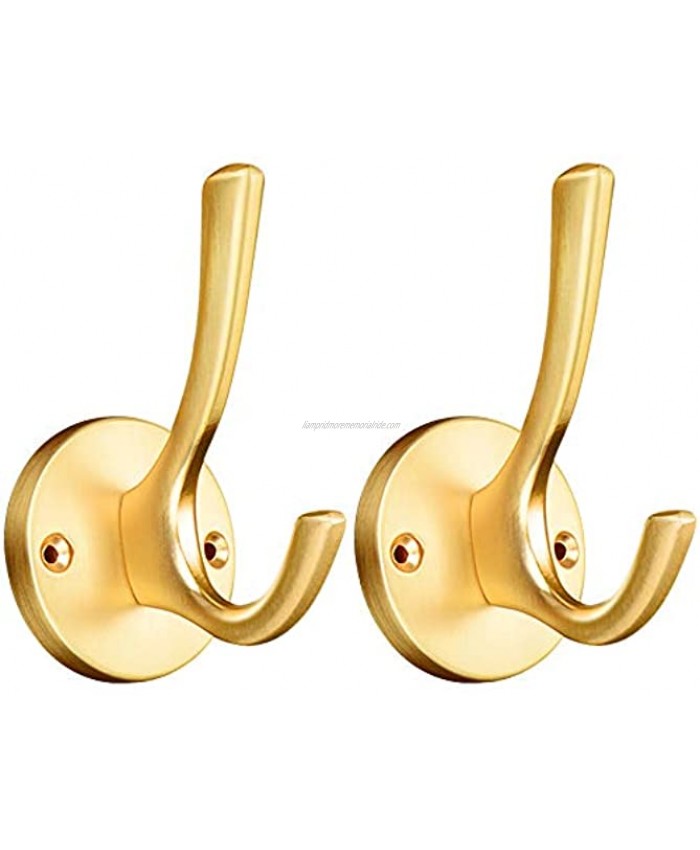 Gold Hooks ZUONAI 2 Pack Heavy Duty Brass Wall Gold Coat Hook Decorative Metal Hooks for Hanging Coats and Hat Hooks Towel Hooks for Bathrooms Clothing Hooks for Bedroom Key Hanger Double Hooks