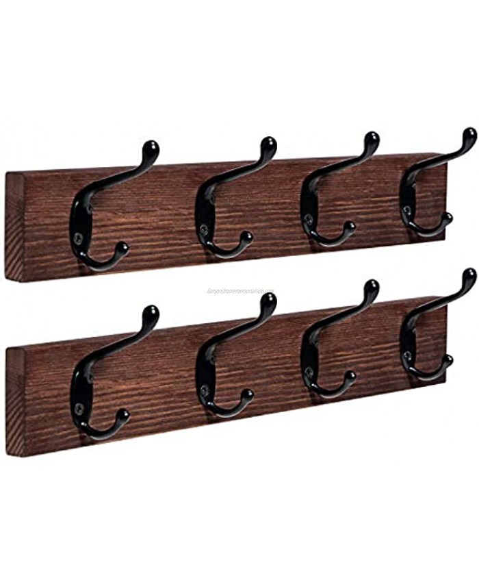 Rustic Coat Rack Wall Mounted 2 Pack Entryway Coat Hooks Coat Hat Hanger Farmhouse Solid Wood Coat Racks with 4 Metal Hooks Perfect for Clothes Towel Purse Robes Bathroom Bedroom