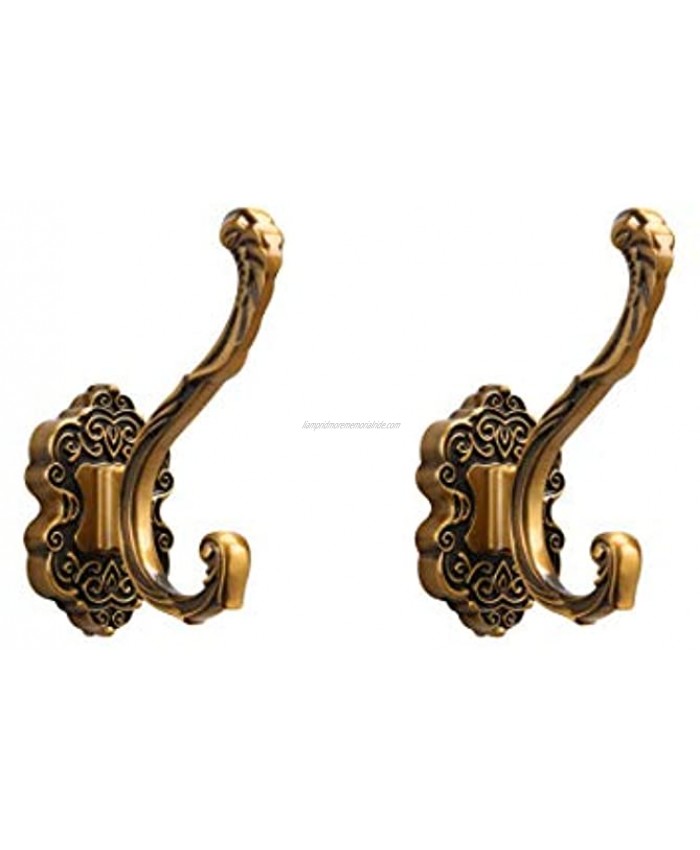 SDH Rustic Coat Hooks Wall Mounted Towel Hooks Vintage Style Bathroom Hall Way Aluminum Alloy Antique Brass Anodizing Pack in 2 Pcs
