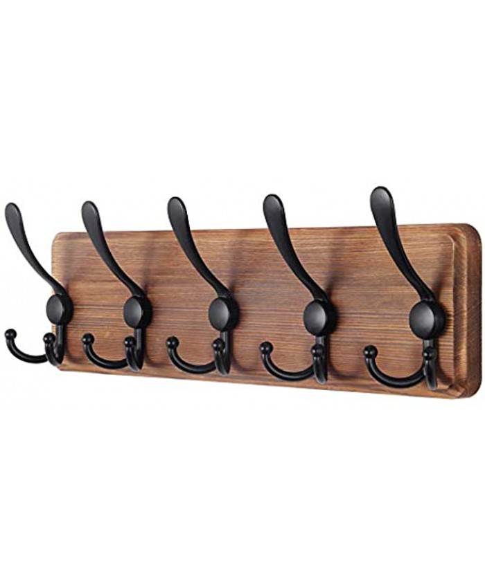 SKOLOO Rustic Wall Mounted Coat Rack: 16'' Hole to Hole Pine Real Wood Plank Wall Coat Rack with 5 Triple Hooks Farmhouse Coat Hanger Wall Mount for Hanging Backpack Jacket Coat Hat