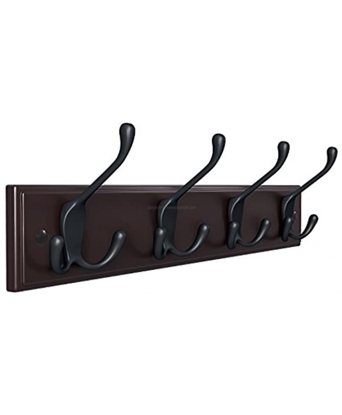 SONGMICS Wall Mounted Coat Rack Hook Rack with 4 Tri-Hooks for Clothes Keys Hats Purses in The Entryway Bathroom Closet Room Dark Brown ULHR30Z