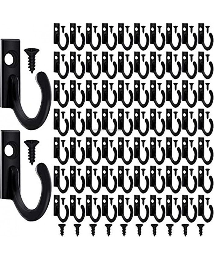 Zhehao 100 Pieces Wall Mounted Single Hook Robe Hooks Coat Hooks and 110 Pieces Screws for Hanging Key Hooks Jewelry Black