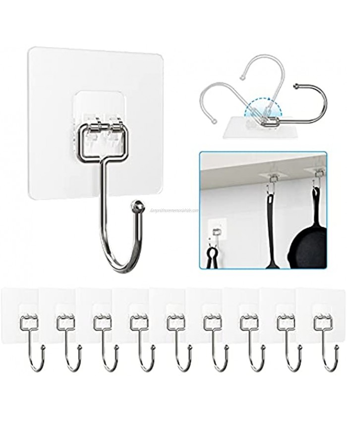 10 Pieces Large Wall Hooks for Hanging Heavy Duty 22lbMax,Coat and Towel Adhesive Hooks,Wall Hangers Waterproof and Oilproof for Bathroom,Kitchen and Home Sticky Hooks Transparent