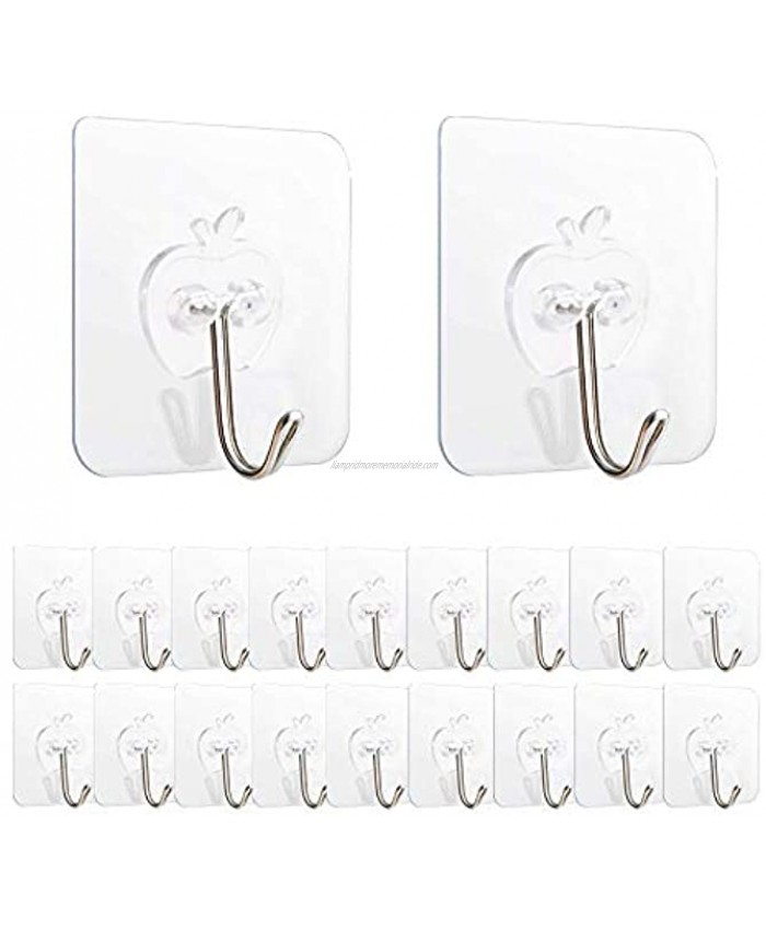 20PCS Heavy Duty Adhesive Hooks Kitchen Wall Hooks Transparent Seamless Hook Multi-Function Utility Hook Reusable Sticky Stainless Steel Hook Waterproof Apply for Kitchen Bedroom Bathroom