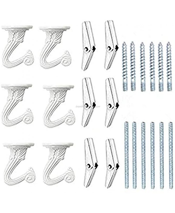 6 Sets White Ceiling Hooks for Hanging Plant Heavy Duty Swag Toggle Hooks with Hardware