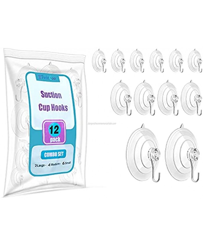All-Purpose Suction Cups Hooks [12 Pack Combo Set] Reliable Strongest Window Suction Cups with Hooks 2 Large 4 Medium 6 Small
