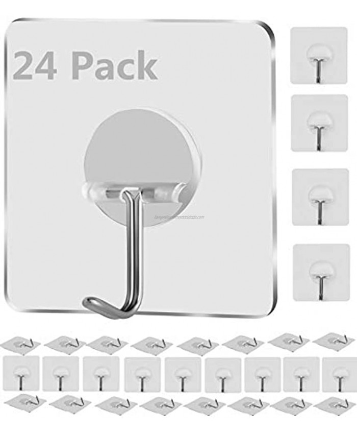 Bagail Adhesive Hooks,Pack of 24 Reusable Nail Free Kitchen Adhesive Wall Hooks,Heavy Duty 13lbMax Sticky Hooks,Seamless Waterproof Utility Bath Ceiling Hooks 24 Pack