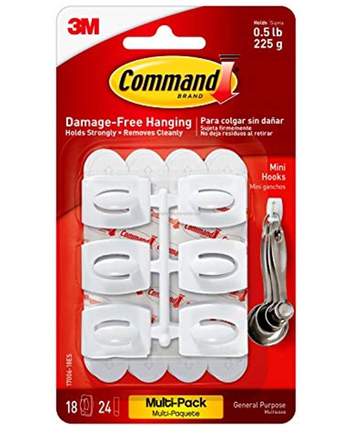 Command Mini Hooks Value Pack White 18-Hooks 24-Strips Organize Damage-Free