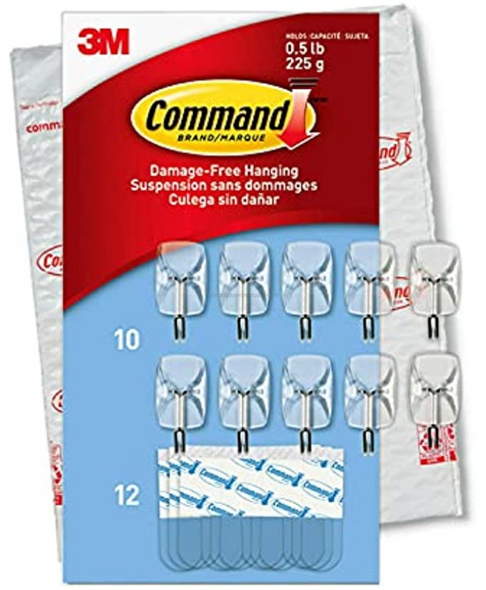 Command Small Clear Wire Hooks 10 Hooks 12 Strips Easy to Open Packaging Organize Damage-Free