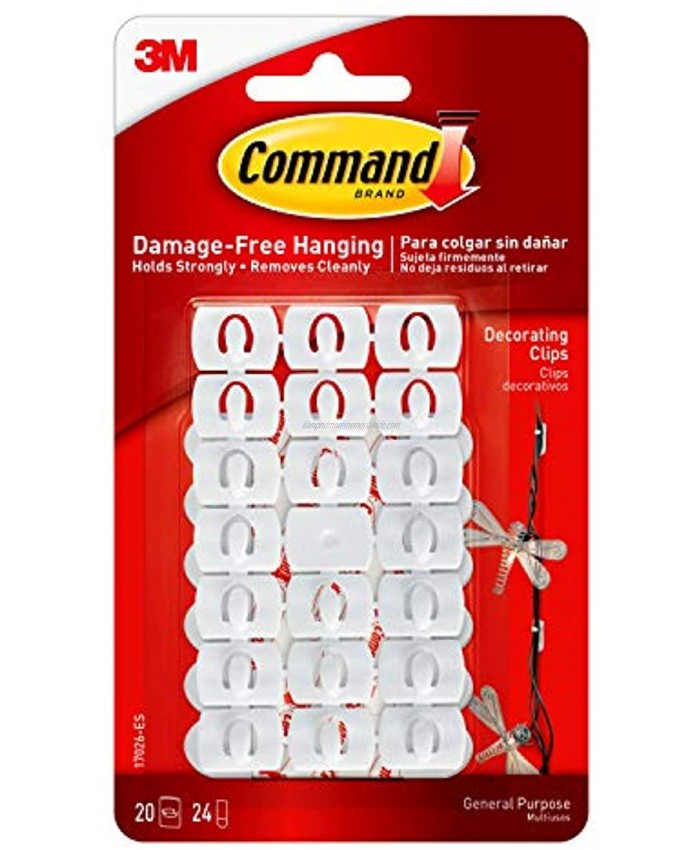 Command Small Decorating Clips White 20-Clips 24-Strips Decorate Damage-Free