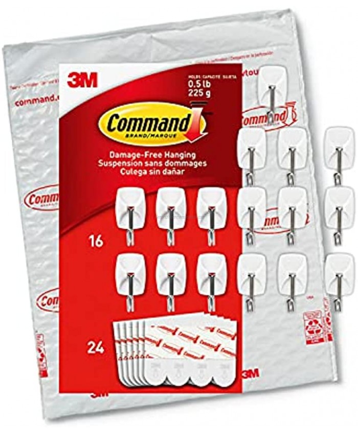 Command Small Wire Hooks 16-Hooks 24-Strips Organize Damage-Free
