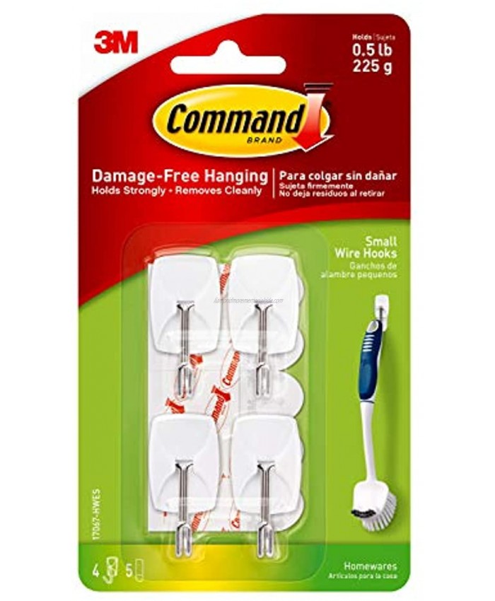 Command Small Wire Hooks White Holds up to 0.5 lbs Indoor Use 4-Hooks 5-Strips Organize Damage-Free