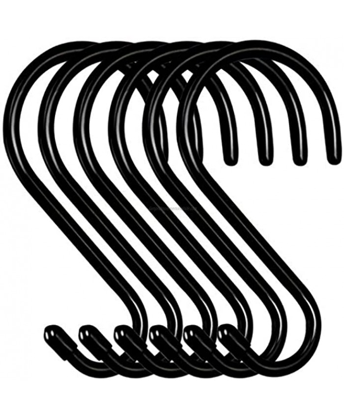 Dreecy 6 Inch Large S Hooks,Heavy Duty Vinyl Coated S Hooks for Closet,7mm Thickness Black Metal Rubber Coated S Hooks for Hanging Clothes,Plants Outdoor,Pot,Pan,Towels,Hats6 Pack