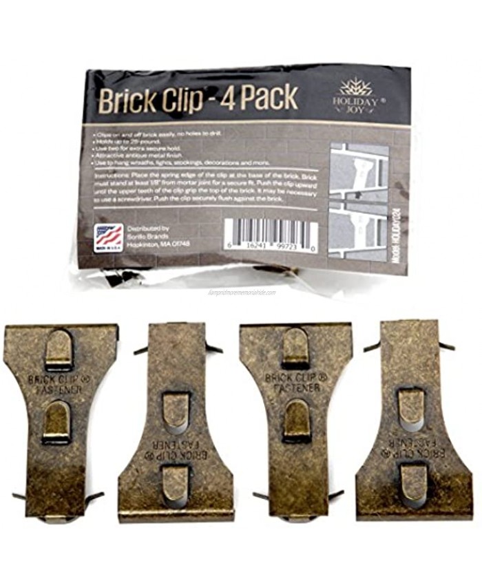 Holiday Joy 4 Metal Brick Wall Clip Fastener Hooks Holds Up to 25 Pounds Fits Brick 2-1 8 inch to 2-1 3 inch in Height Made in USA 4 Pack