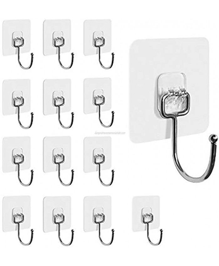 Large Adhesive Hooks 22lbMax Transparent Reusable Seamless Hooks Nail Free Sticky Hangers,Waterproof and Oilproof ,Bathroom Kitchen Heavy Duty Self Adhesive Hooks,14 Pack