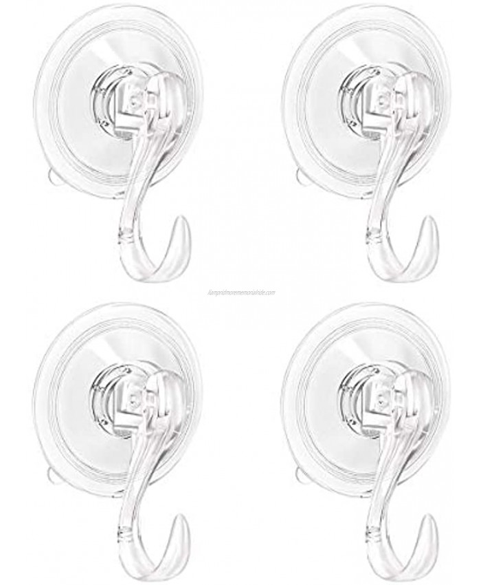Suction Cup Hooks 4PCS Heavy Duty Vacuum Strong Suction Cups with Hooks Large Clear Reusable Suction Cup Hook for Shower Bathroom Towel Window Glass Kitchen Utensils and Christmas Wreath Hanger