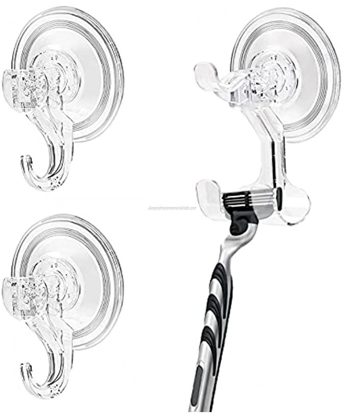 Suction Cup Hooks for Bathroom Razor Holder for Shower Bathroom Window Glass Loofah 3 Pack 1 Double Hook & 2 Single Hooks