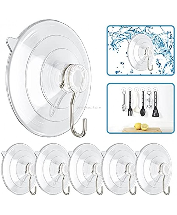 Znben Suction Cup Hooks 2.5 Inches Clear Large Suction Cups with Metal Hooks 7 LB Reusable Heavy Duty Suction Cups for Kitchen Bathroom Shower Wall Window Glass Door 6 Pack