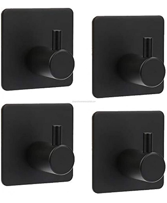 Adhesive Hooks ShineMe Heavy Duty 304 Stainless Steel Wall Hangers for Hanging Coats Key Towel Hooks for Bathrooms Door Kitchen Office Home Black 4 Pack