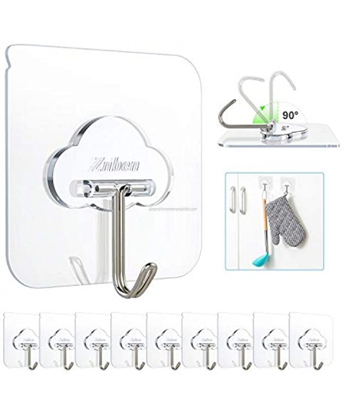 Adhesive Hooks Znben Reusable Utility Hooks Heavy Duty 13LB Wall Hooks Clouds Transparent Seamless Hooks Waterproof and Oil Proof for Kitchen Bathroom Ceiling Office Window 10 Pack