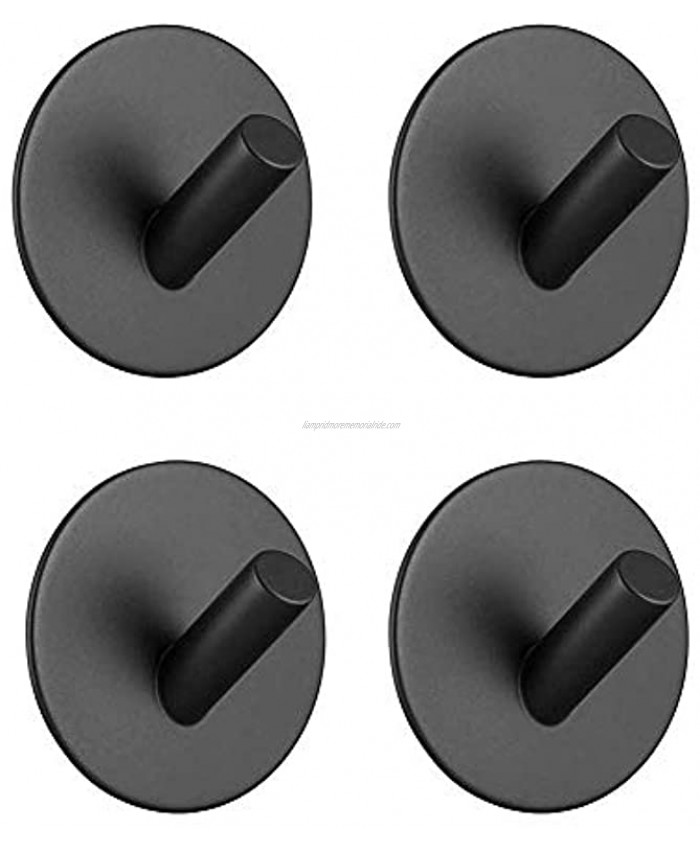 Black Adhesive Hooks Heavy Duty Stainless Steel Wall Mount Wall Hooks for Hanging Robe Coat Towel Hooks Kitchen Bathroom Home Waterproof & Rustproof 4 Pack