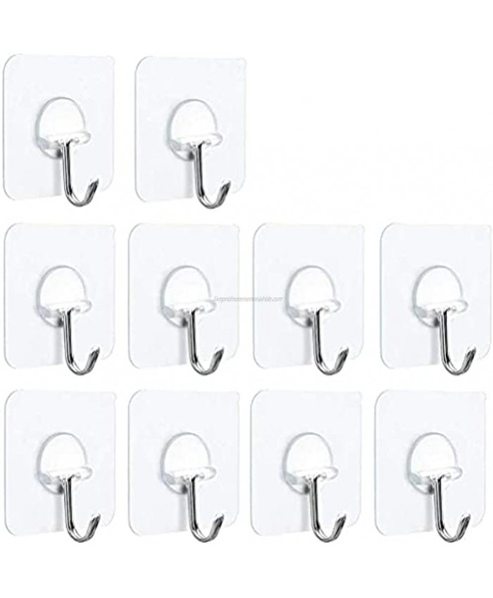 Fotosnow Adhesive Hooks Heavy Duty 15lbMax Transparent Wall Hooks Reusable Seamless Adhesive Shower Hooks Stick on Hooks for Hanging Bathroom Kitchen Wall Hanger-10 Pack