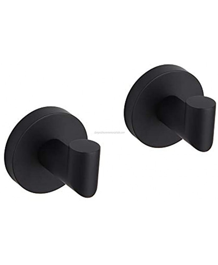 GERZWY Bathroom Coat Hook SUS 304 Stainless Steel Matte Black Single Towel Robe Clothes Hook for Bath Kitchen Modern Hotel Style Wall Mounted 2 Pack AD-81207-BK