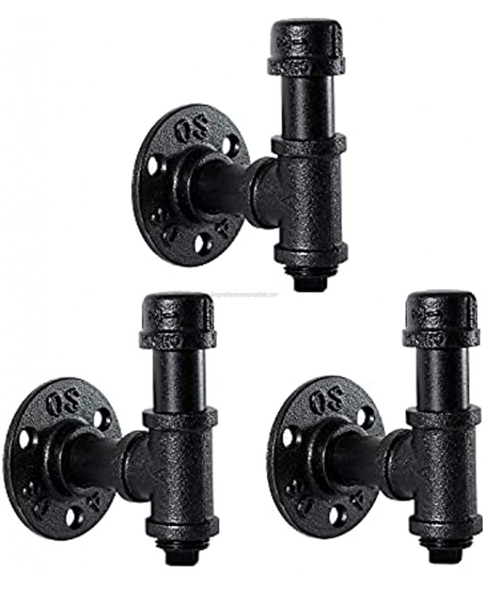 Home TZH 3 Packs Rustic Style Industrial Iron Pipe Coat Hook 3 Black