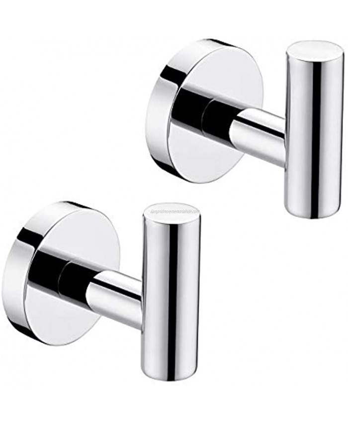 Hoooh Towel Hook SUS 304 Stainless Steel Coat Robe Clothes Hook for Bath Kitchen Garage Wall Mounted 2 Pack Polished Chrome B100-CH-P2