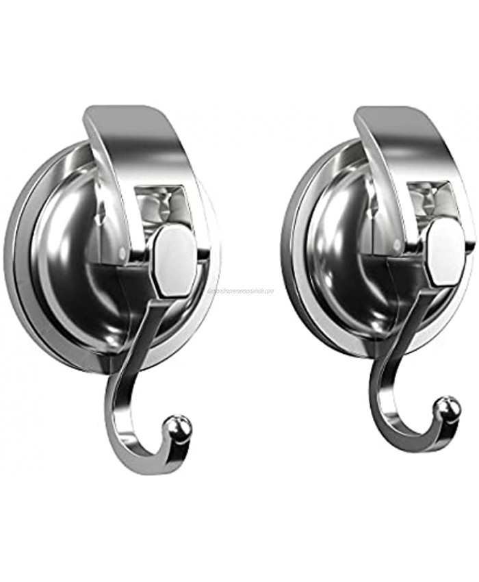 Lunale Suction Cup Hooks 2 Pack Silver Chrome-Plated Polished Heavy-Duty Suction Cup Hooks Easy to Install and Remove Without Punching for Kitchen Bathroom and Restroom.