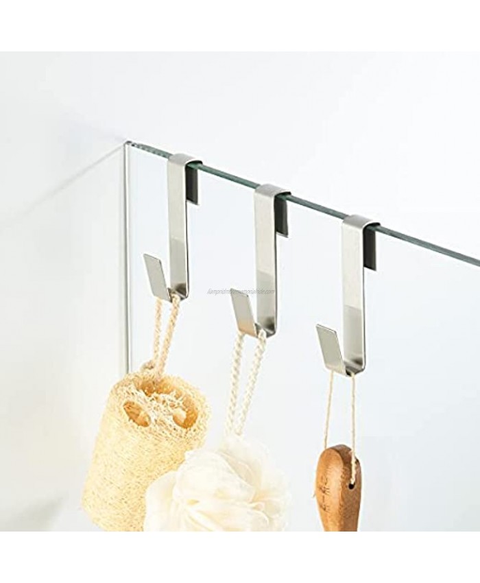 MOKIUER Shower Door Hooks,Towel Hook Over Glass Door Hook for Bathroom Suit for Frameless Glass Shower Door 0.39 10 mm Stainless Steel Brushed 3 Pack