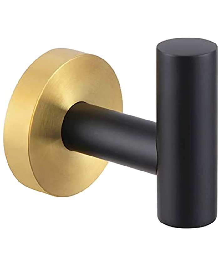 Robe Towel Hook Matte Black and Gold APLusee Stainless Steel Single Prong Coat Hook Bathroom Kitchen Garage Home Storage Round Utility Hanger