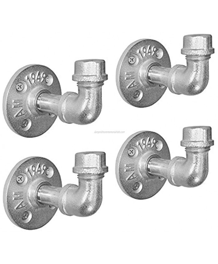 Rustic Farmhouse Towel Robe Hook Sets 4 Hooks | Industrial Coat Hooks Decor Home Kit | Quality Silver Galvanized Iron Pipes | Vintage DIY Wall Mounted | Steampunk Style | Includes All Hardware