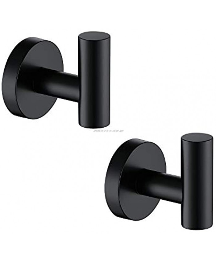 TASTOS Matte Black Bathroom Towel Coat Hook Stainless Steel 2 Pack Robe Clothes Cabinet Closet Sponges Hooks Holder Round Style Heavy Duty Wall Hook for Bathroom Kitchen Hotel Wall Mounted