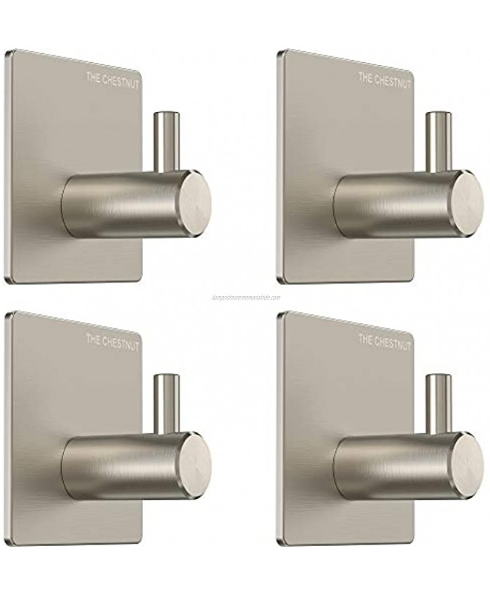 Wall Hooks Robe & Towel Adhesive for Hanging Towels Set of 4 Premium Adhesive Hooks Heavy Duty Towel Hooks for Bathrooms Robe Hook Brushed Nickel Sticky Hanging Wall Hangers Without Nails