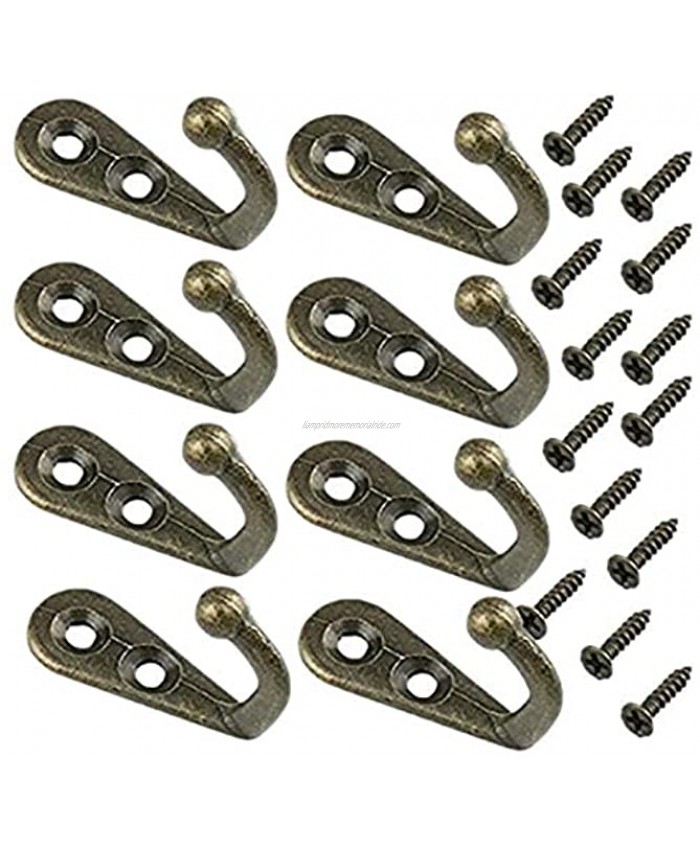 Yansanido Pack of 24 Mini Bronze Tone Vintage Style Double Hole Metal Single Hook Hangers Door Hook Hanging with 48 Screws