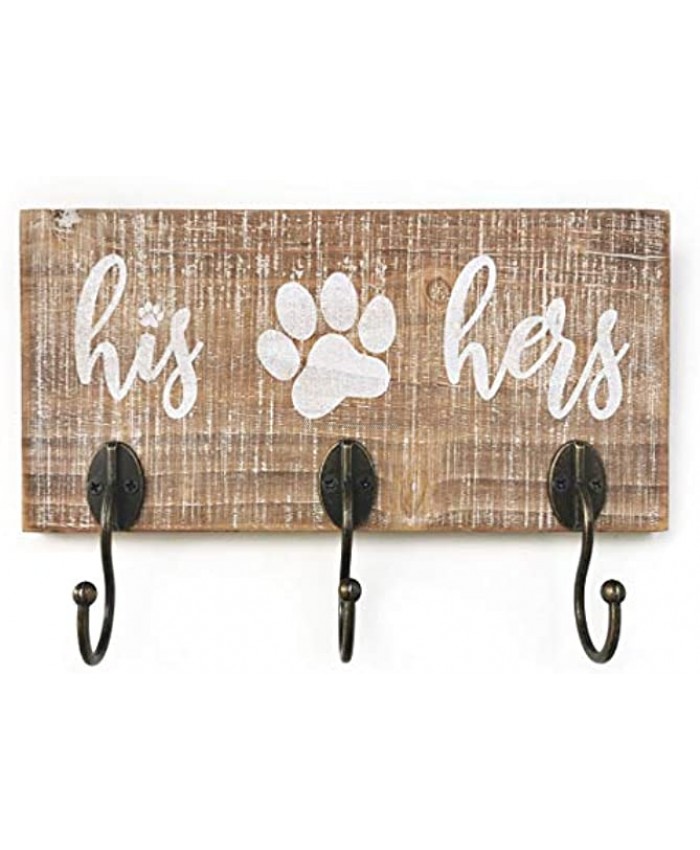 10 o'clock His Her Dog Hanger – Unique Key Holder and Dog Leash Hanger with 3 Hooks for Wall | Rustic Decor for Entryway | Cute Housewarming Gifts for Dog Owner & Lovers 10x5