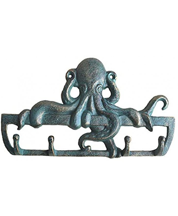 Cast Iron Octopus Key Holder with 4 Hooks 7.7 inch Decorative Wall Mounted Hanger Rack