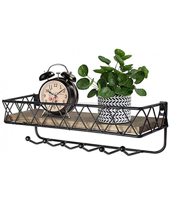 Decorative Key and Mail Holder for Wall with Shelf Wall Mounted Floating Entryway Shelves with 6 Key Hooks Decorative Metal Wire Mesh Key Holder with Shelf for Wall Entryway Bathroom 14