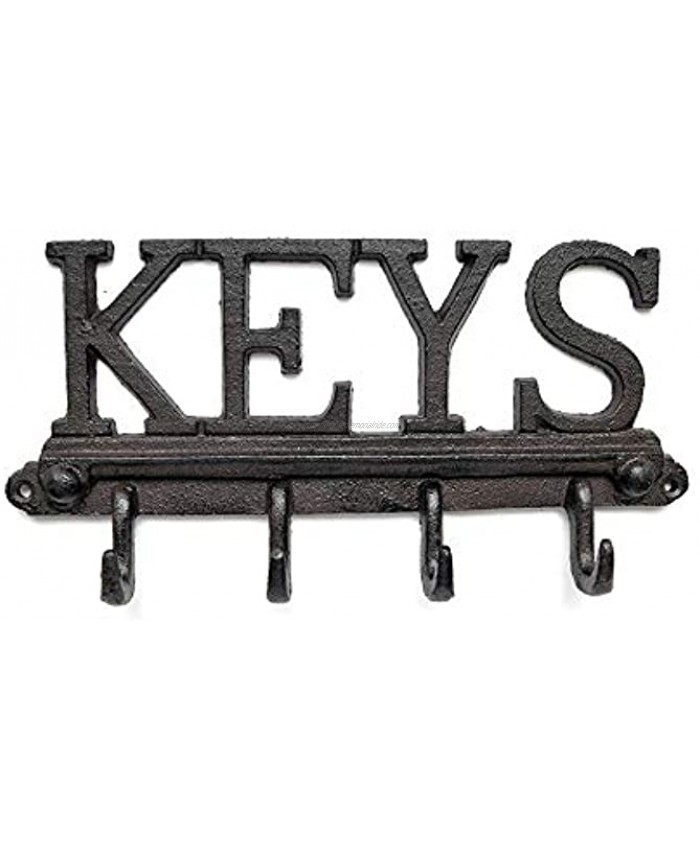 FasmovKeys Wall Mounted Key Holder with 4 Hooks Cast Iron Hooks with Screws and Anchors 5.3 x 10 inches