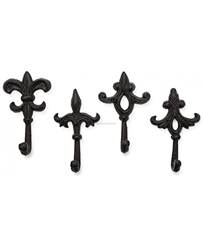 gasare Key Holder for Wall Decorative Key Hooks Fleur De Lis Décor 4 Sturdy Hangers Cast Iron Rustic Brown 5 x 3¼ Inches Each Wall Mount Screws and Anchors 4 Unit